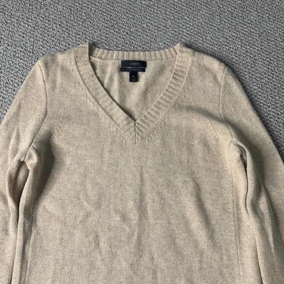 J. Crew Womens Sweater Size XS Tan Wool Cashmere Blend Leather Trim Pullover - Picture 3 of 14